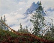 Caspar David Friedrich Mountain Peak with Drifting Clouds